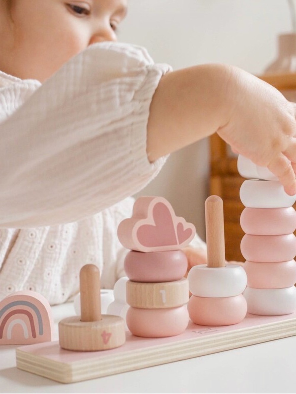 Pastel Pink Wooden Stacking Toy for Toddlers